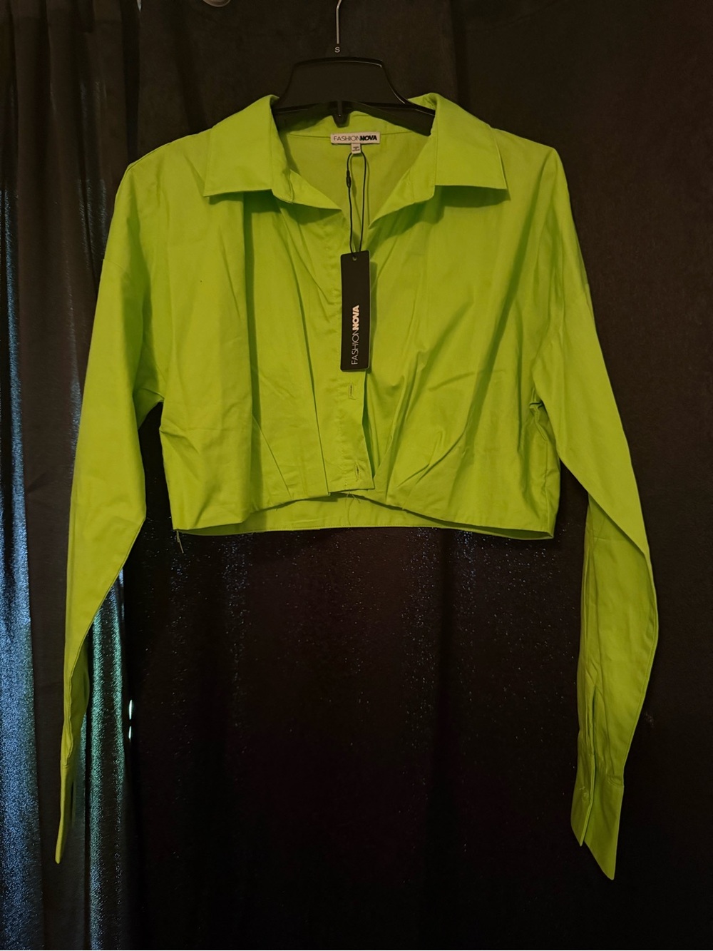 Fashion Nova Lime Green Cropped Button-Up Shirt